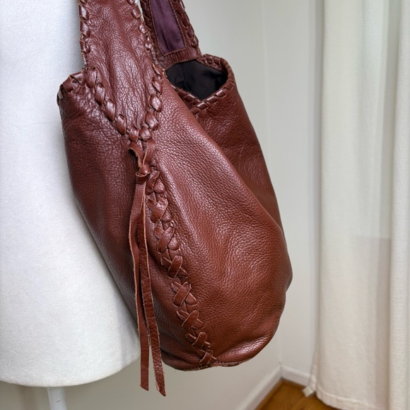 LUCKY BRAND Genuine Leather Large Boho Whipstitch Hobo Shoulder Bag Purse - Picture 6 of 16